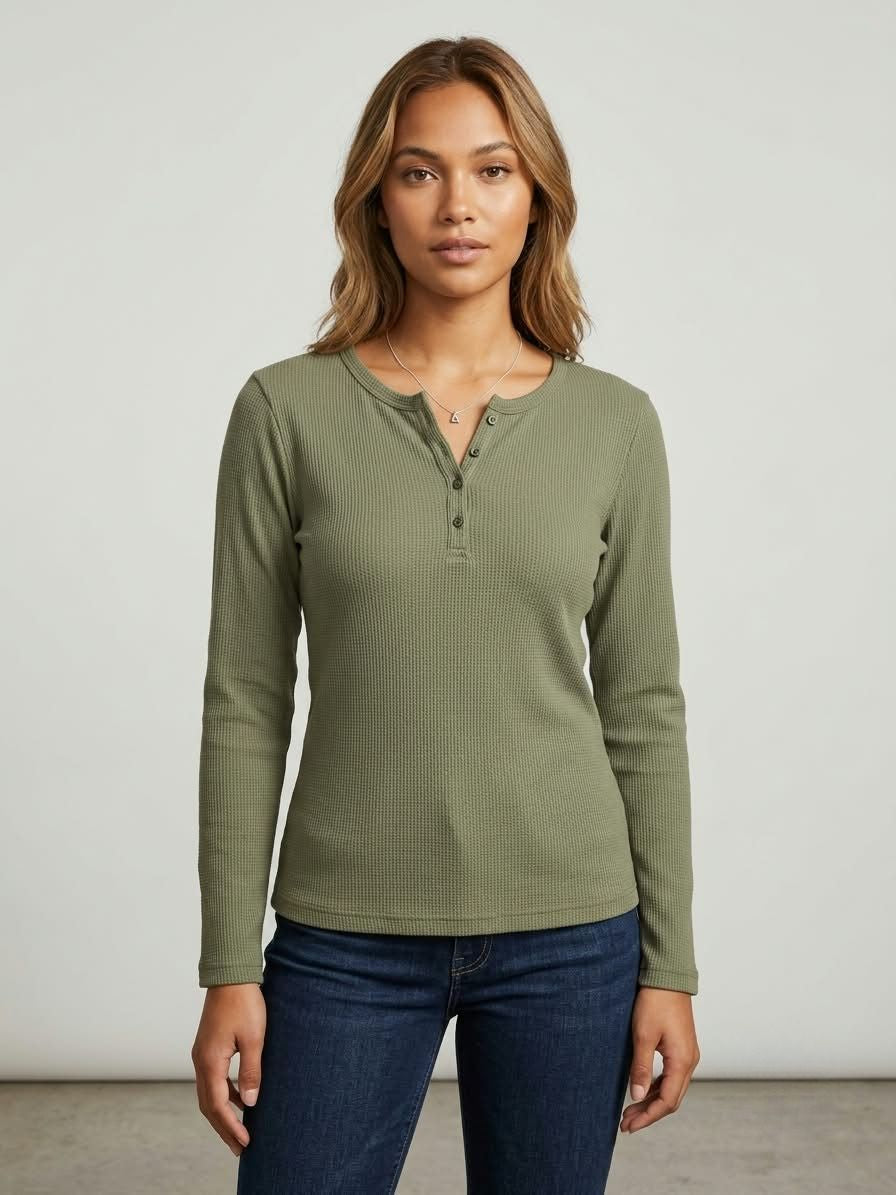 Camiseta mujer henley Poli-Algodón manga larga