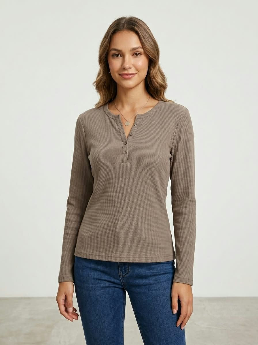 Camiseta mujer henley Poli-Algodón manga larga