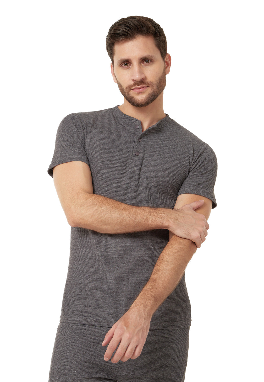 Camiseta hombre henley algodón manga corta