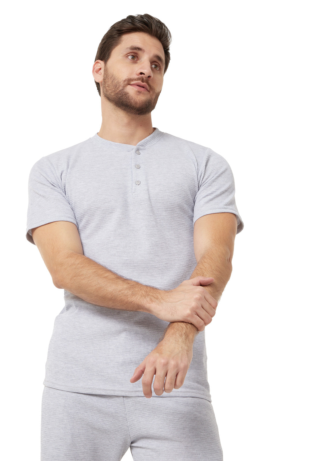 Camiseta hombre henley algodón manga corta
