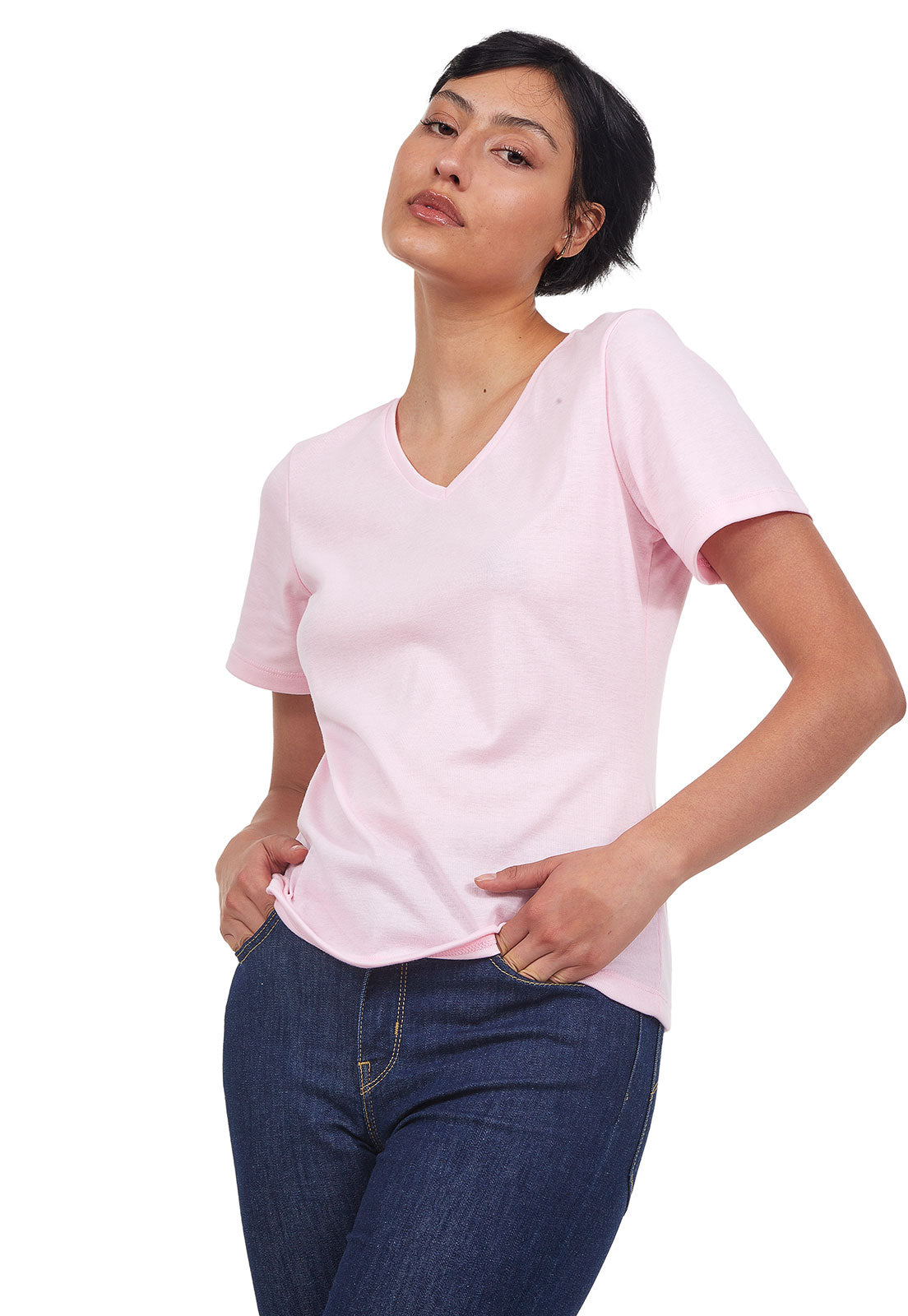 Camiseta mujer confort cuello v algodón