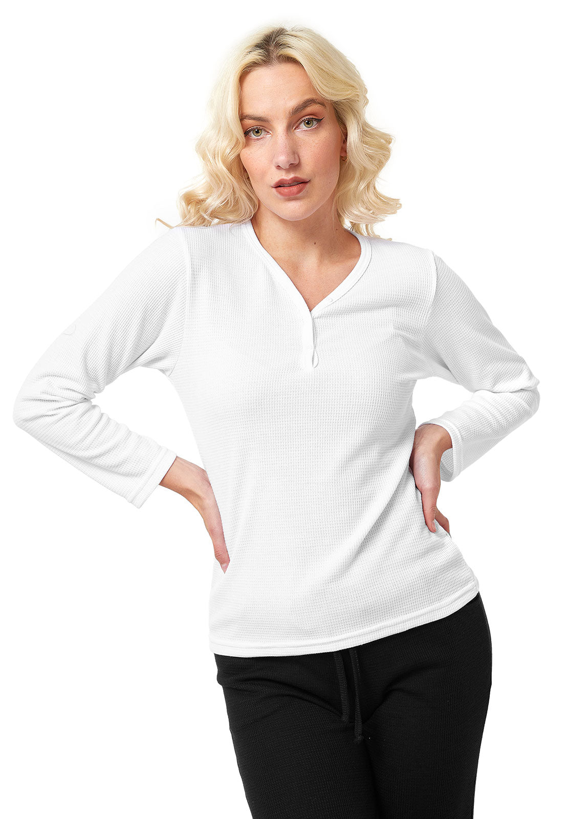 Camiseta mujer henley algodón manga larga
