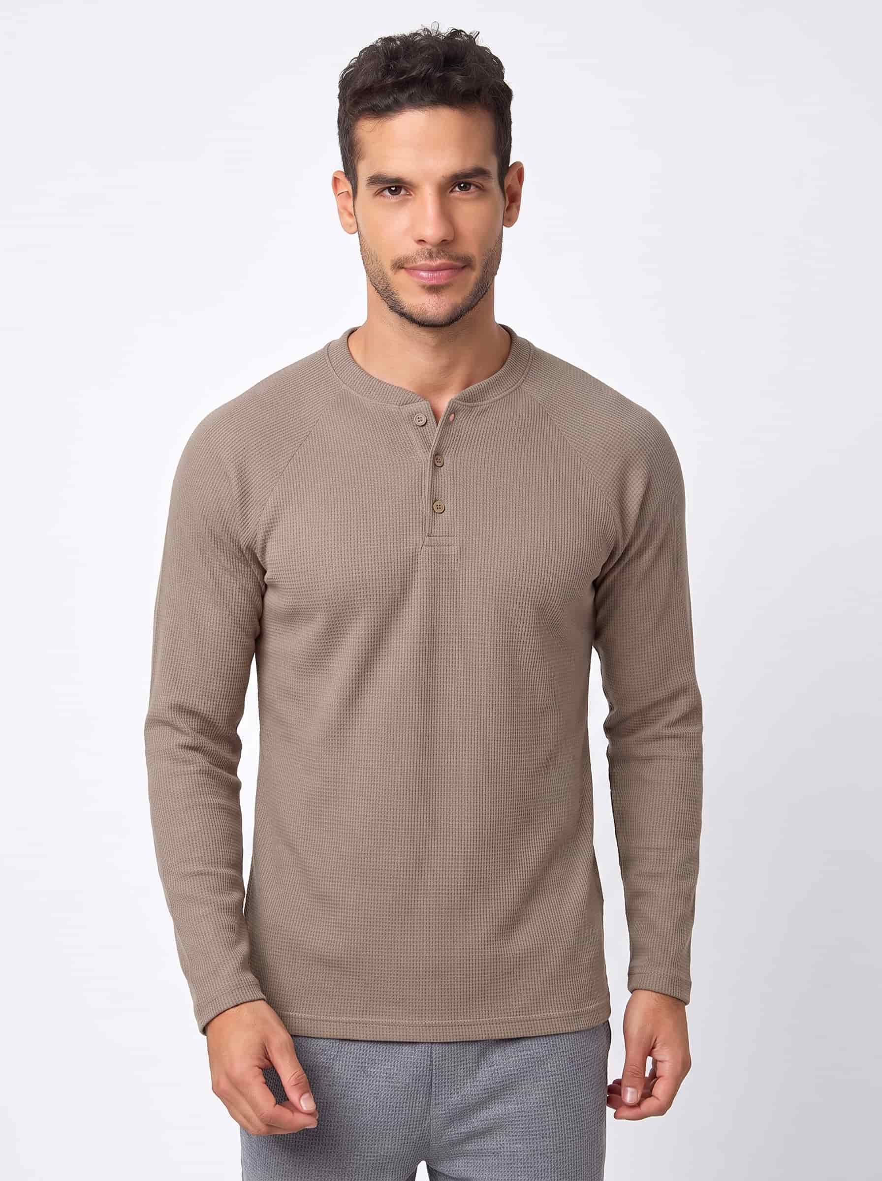Camibuzo hombre Henley algodon manga larga