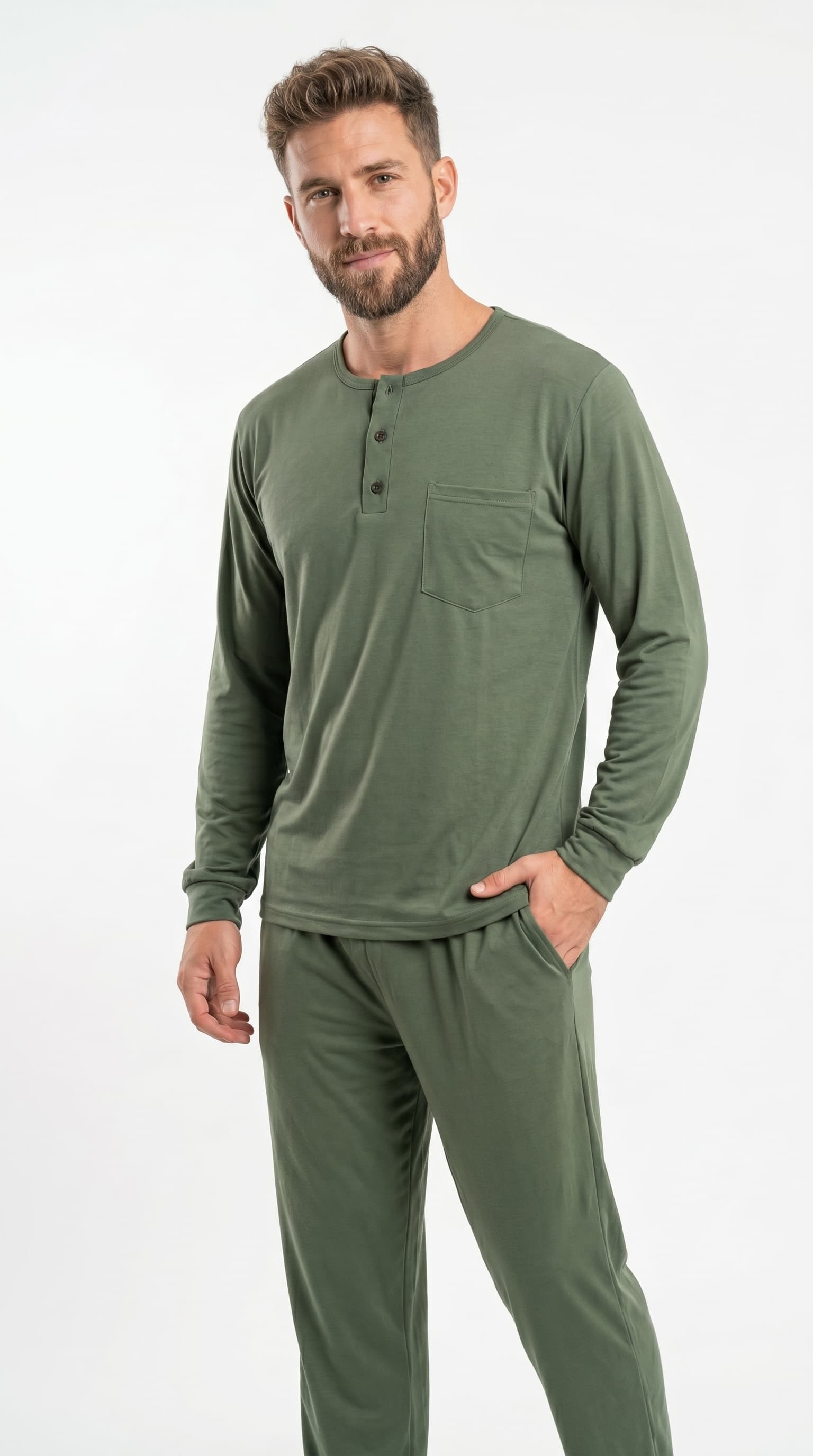 Pijama hombre manga larga en algodón