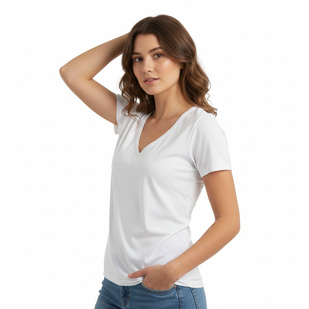 camiseta dama algodón cuello V
