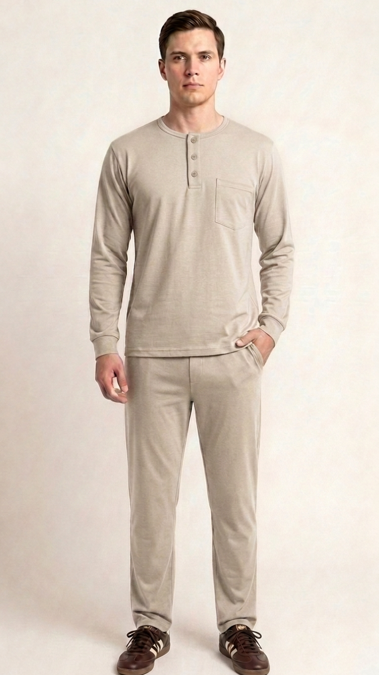Pijama hombre manga larga en algodón