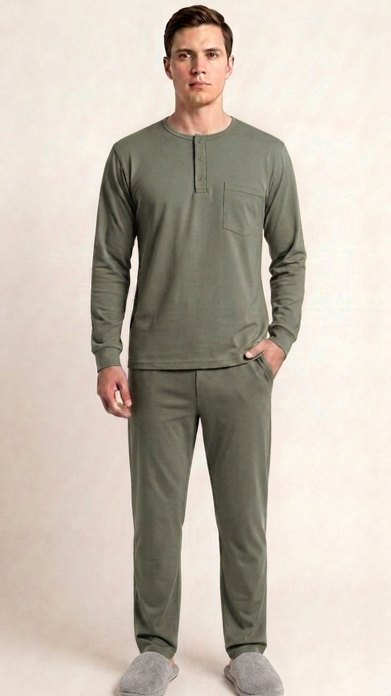 Pijama hombre manga larga en algodón