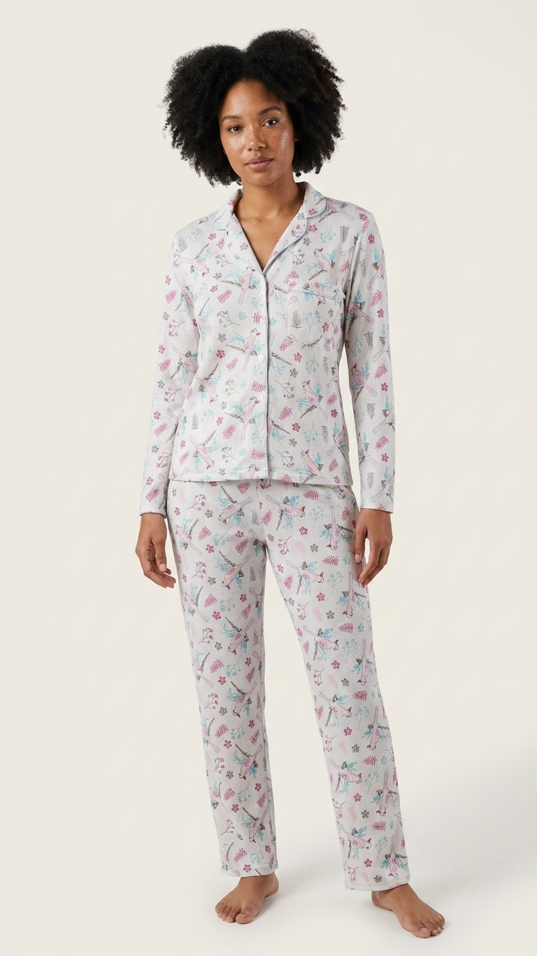 Pijama mujer térmica algodón perchado