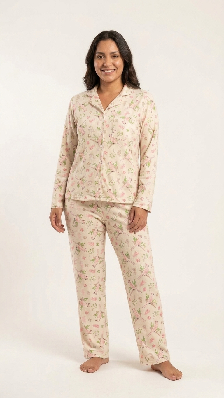 Pijama mujer térmica algodón perchado