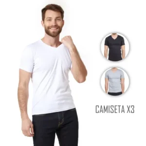 Combo X3 Camiseta Hombre Cuello V Manga Corta